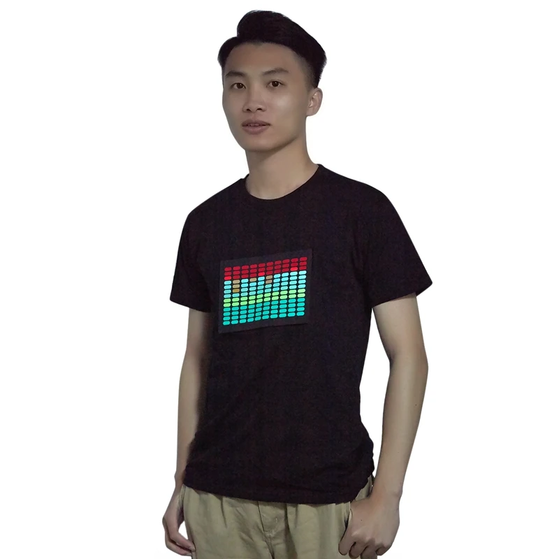 Hot HG-Men Sound Activated Led T-Shirt Light Up Flashing Rock Disco Equalizer Short Sleeve T Shirt | Спорт и развлечения