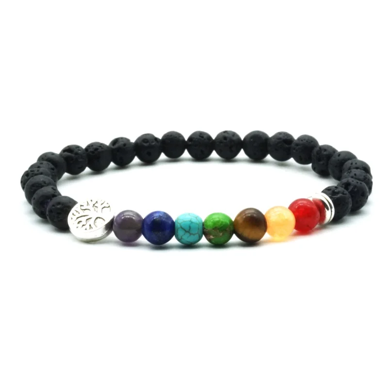 6 мм черный лавовый камень дерево жизни 7 чакр Исцеляющие балансирующие бусины