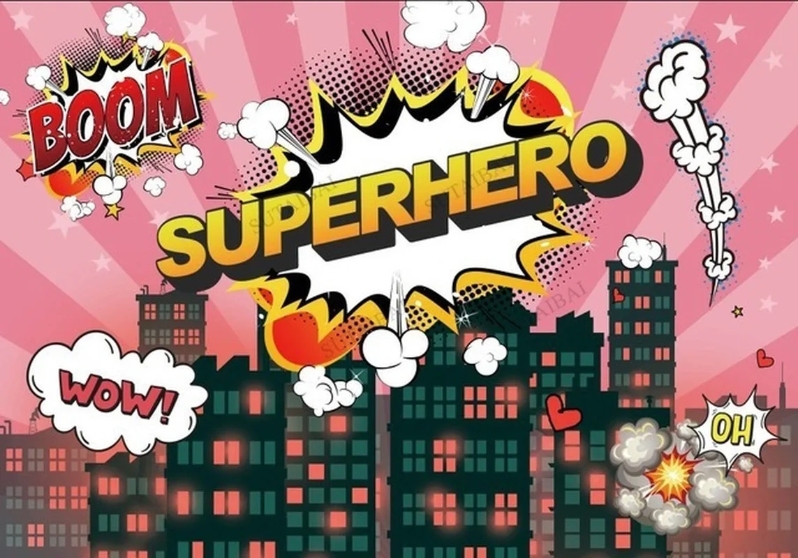 

Super Girl Happy Birthday Backdrop City Building Stripes Cartoon Babay Newborn Shower Party Photo Background Photography Studio