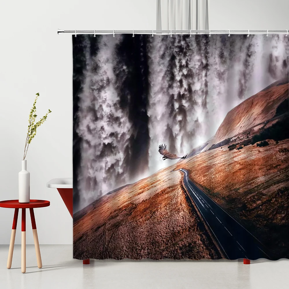 

Shower Curtain Flighting Sea Eagle Fish Ocean Animal Pattern 3D Printing Landscape Bathroom Decoration Bath Curtains With Hooks