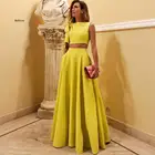 Женские костюмы, летний короткий топ без рукавов и юбка, элегантный желтый Женский комплект из 2 предметов, Однотонная юбка и топ