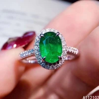 kjjeaxcmy fine jewelry 925 sterling silver inlaid natural emerald ring elegant girls ring support test hot selling