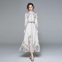 zuoman women autumn elegant dress shirt high quality long maxi vintage party robe femme runway designer floral vestidos