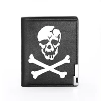 high quality luxury steampunk white skull printing leather wallet credit card holder short male slim purse for men