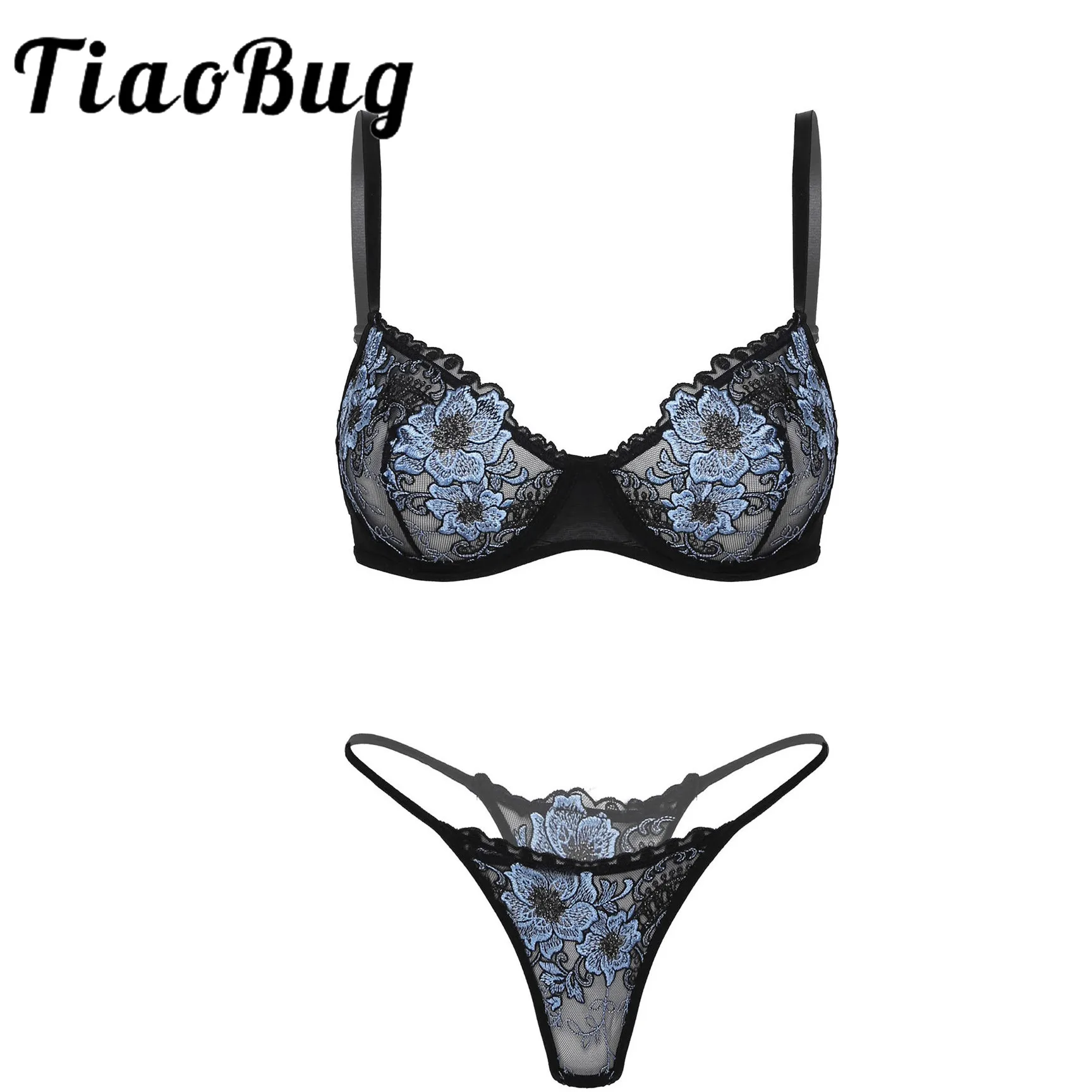 

Комплект нижнего белья женский кружевной, пикантная одежда для сна с цветочным принтом, с вышивкой, на косточках, без подкладки, горячий бюс...