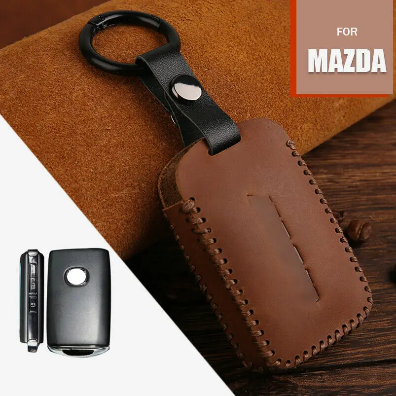 Classic Leather Car Key Fob Case Cover Holder Shel Bucklel For Mazda 3 2020 2019 Accesorios Alexa CX4 CX5 CX8 19-up Button | Автомобили и