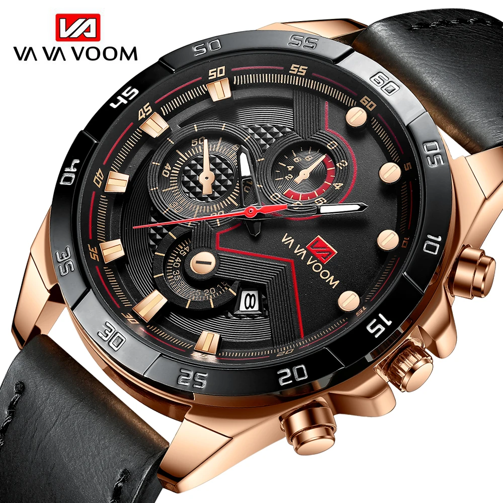 

Top Brand VAVA VOOM Luxury Men's Watch Waterproof Date Clock Male Sports Watches Men Leather Quartz Watch Relogio Masculino