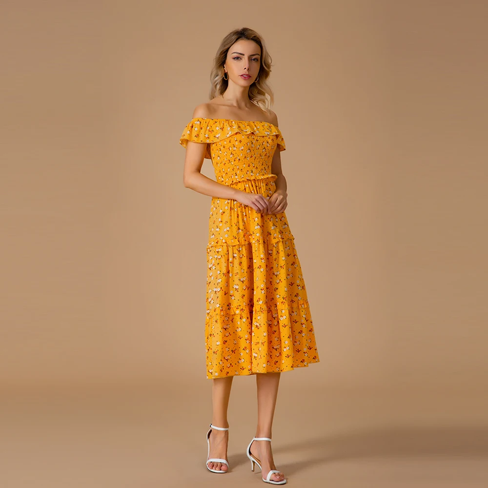 

ZOGAA Women Off Shoulder Floral Print Boho Dress Women Beach Summer Dresses Ladies Strapless Long Maxi Dress Vestidos Female