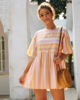 summer 2021 womens clothing fashion leisure vacation travel dress stripe stitching round neck skirt girl plus size dresses