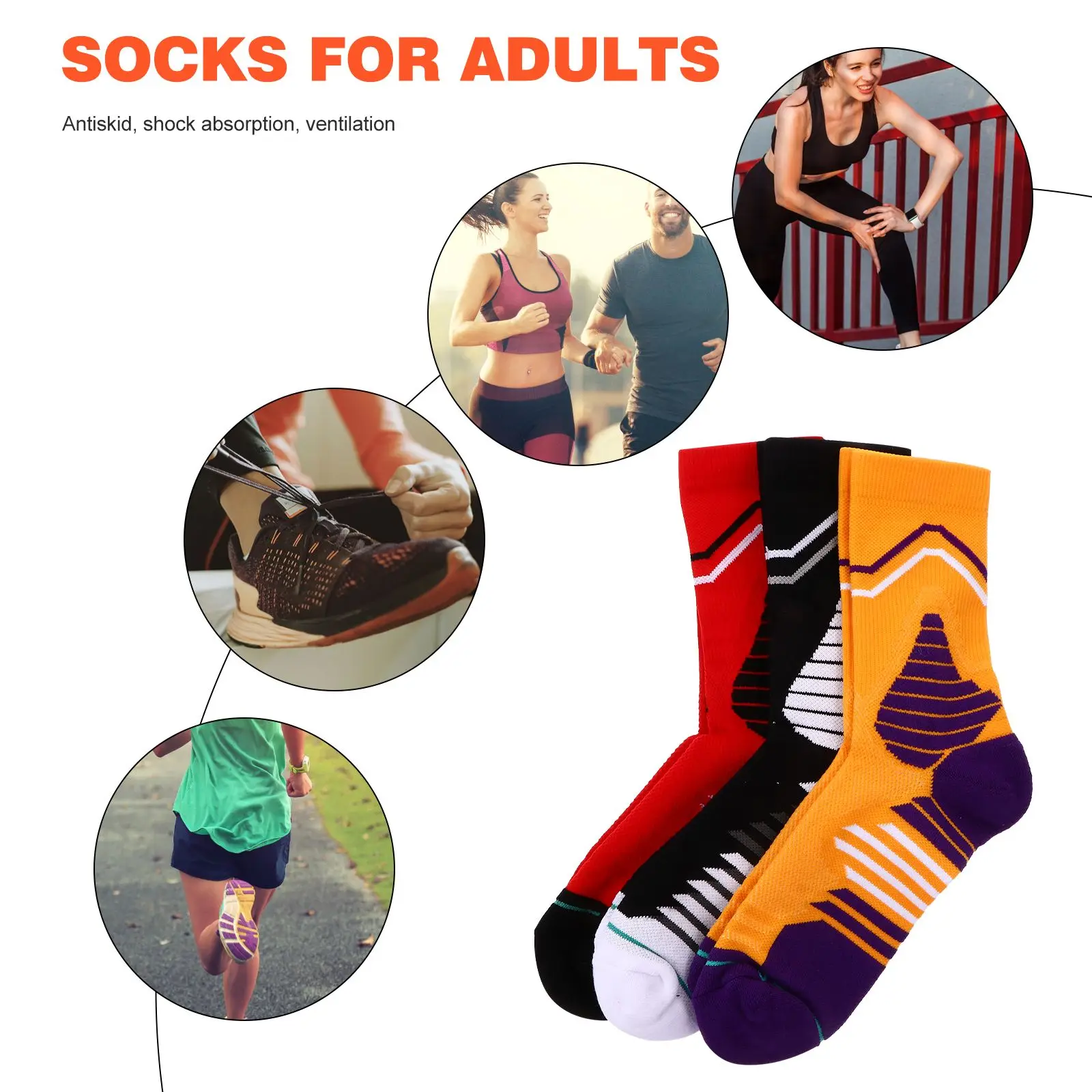 

3 Pairs Sweat Absorption Breathable Fitness Socks Riding Socks for Women Sport Men