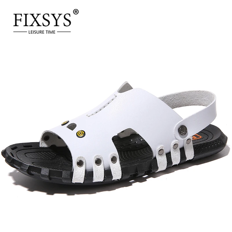 

Повседневные летние мужские сандалии FIXSYS 2021, кожаные мужские тапочки, уличная непромокаемая обувь, модные пляжные сандалии, мужские сланцы