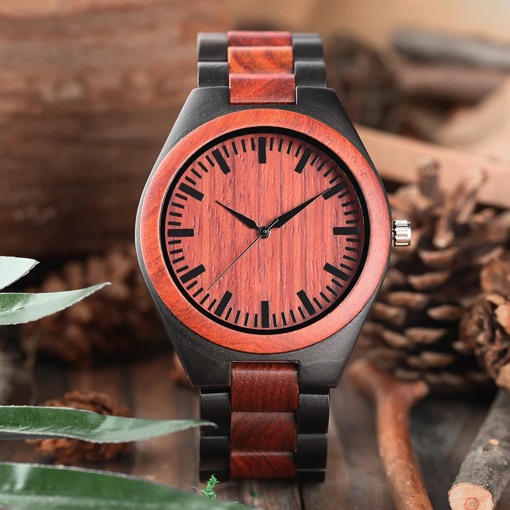 

Full Black Rosewood Classic Quartz Wooden Watches Quick Release Genuine Leather Replacement Wristwatch Band for Women Men