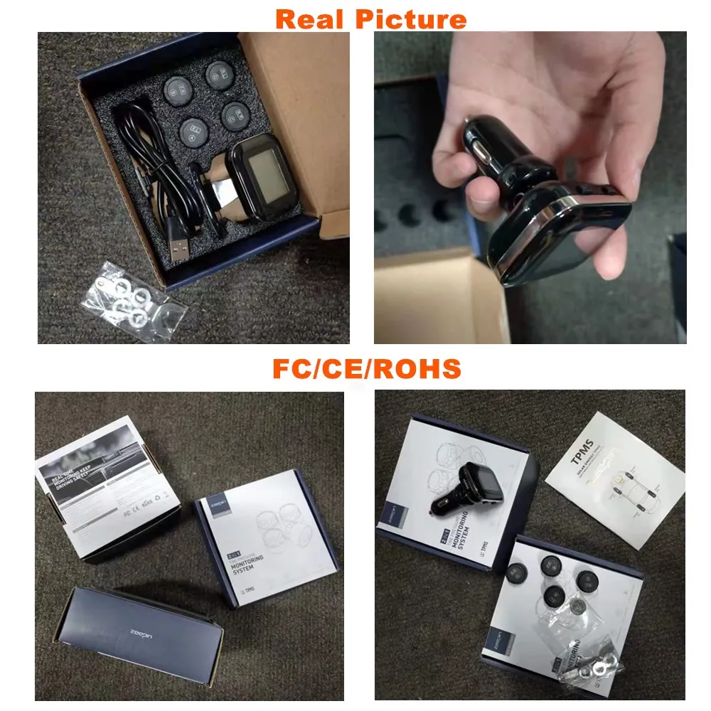 C100 прикуриватель TPMS ЖК-экран usb зарядка система контроля давления в шинах с 4 внешними датчиками давления в шинах