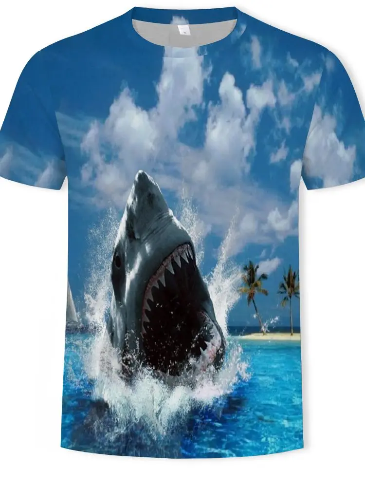 

Fish Crazy Shark 3D Print men T-shirt 2021 Summer O Neck Short Sleeve Tees Tops 3D Style Male Clothes