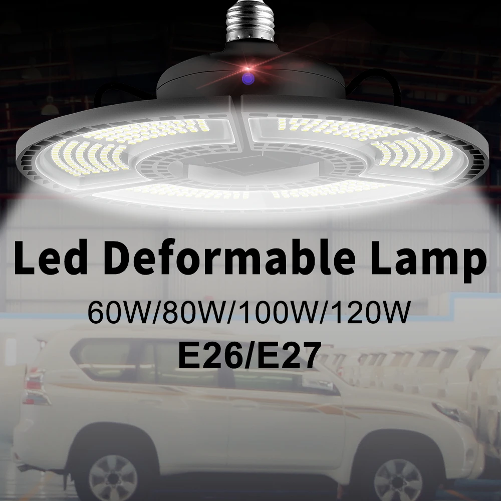 

220V LED Garage Light E27 Workshop Lamp E26 High Bay Lights 60W 80W 100W 120W Deformable Lamp For Industrial Warehouse Lighting