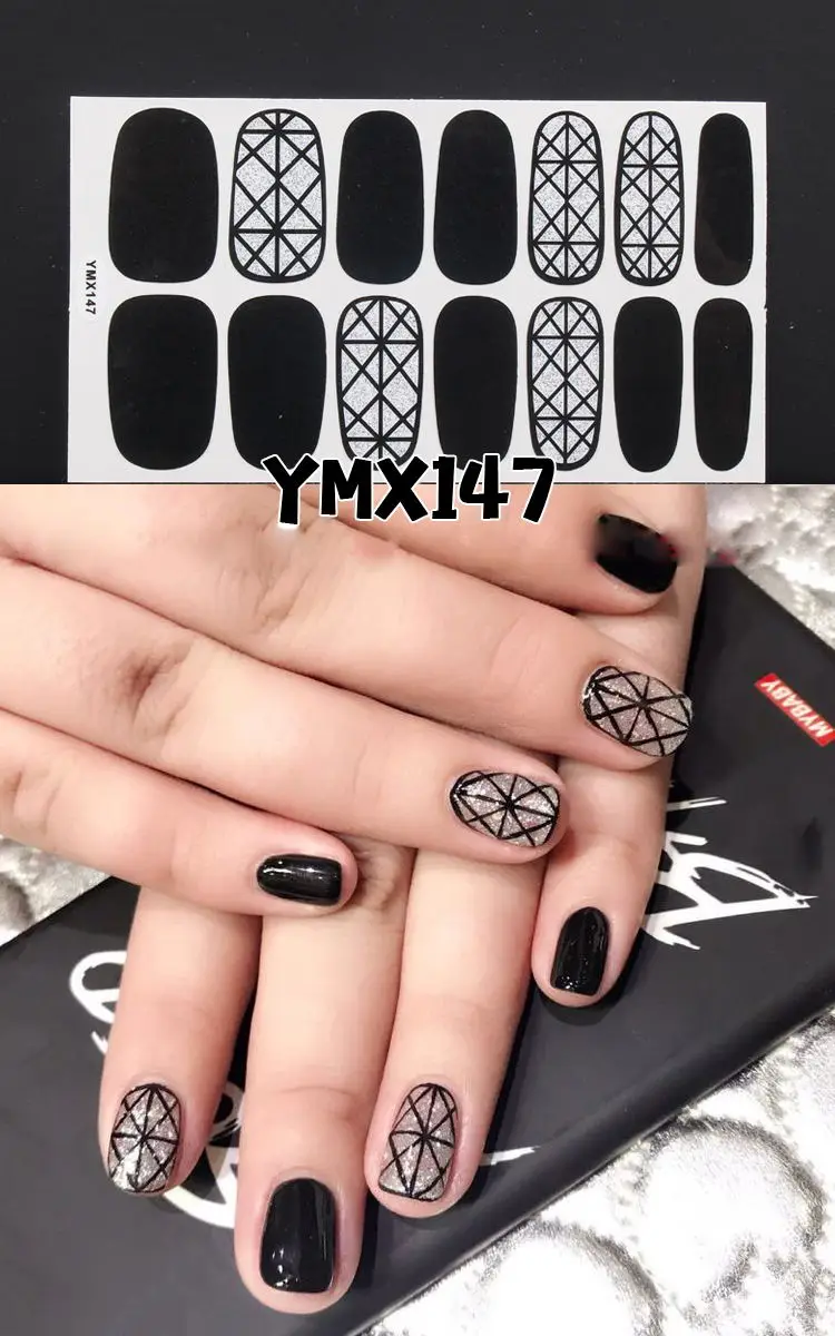 YMX47-1 14 наконечников клей для накладных ногтей стикер DIY маникюр Снежинка Блестящий лак для ногтей с блестками полоски Обертывания Аксессуары - Цвет: YMX47-1