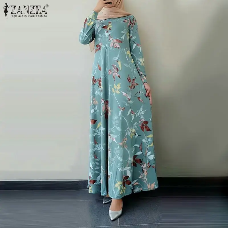 ZANZEA, весеннее длинное платье с цветочным принтом, женское платье с длинным рукавом, Дубай, Абая, Турция, хиджаб, джилбаб, Исламская одежда, ка...