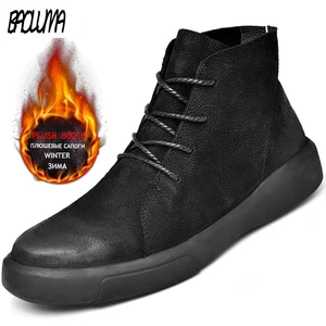 Мужские ботинки из натуральной кожи, осенне-зимние теплые ботинки, мотоциклетные ботинки, Уличная обувь, размер 37-47