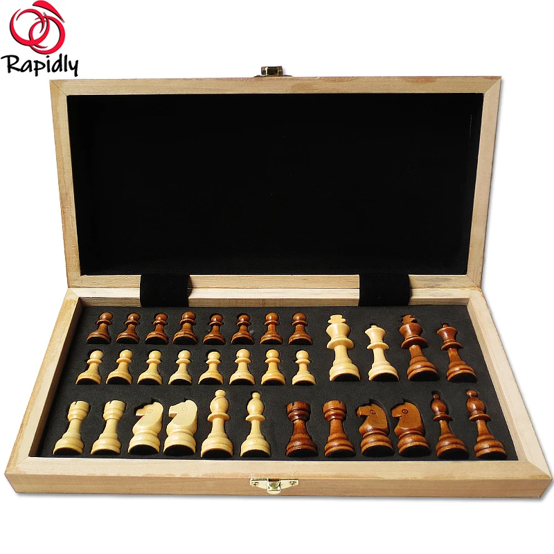 

Chess Wooden Wooden Checker Board Solid Wood Pieces Folding Chess Board High-end Puzzle Chess Game Yernea