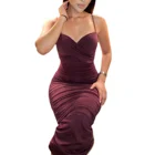 Женское летнее коктейльное платье, однотонное на бретельках с V-образным вырезом, плиссированное облегающее платье, женские повседневные платья-футляр без рукавов