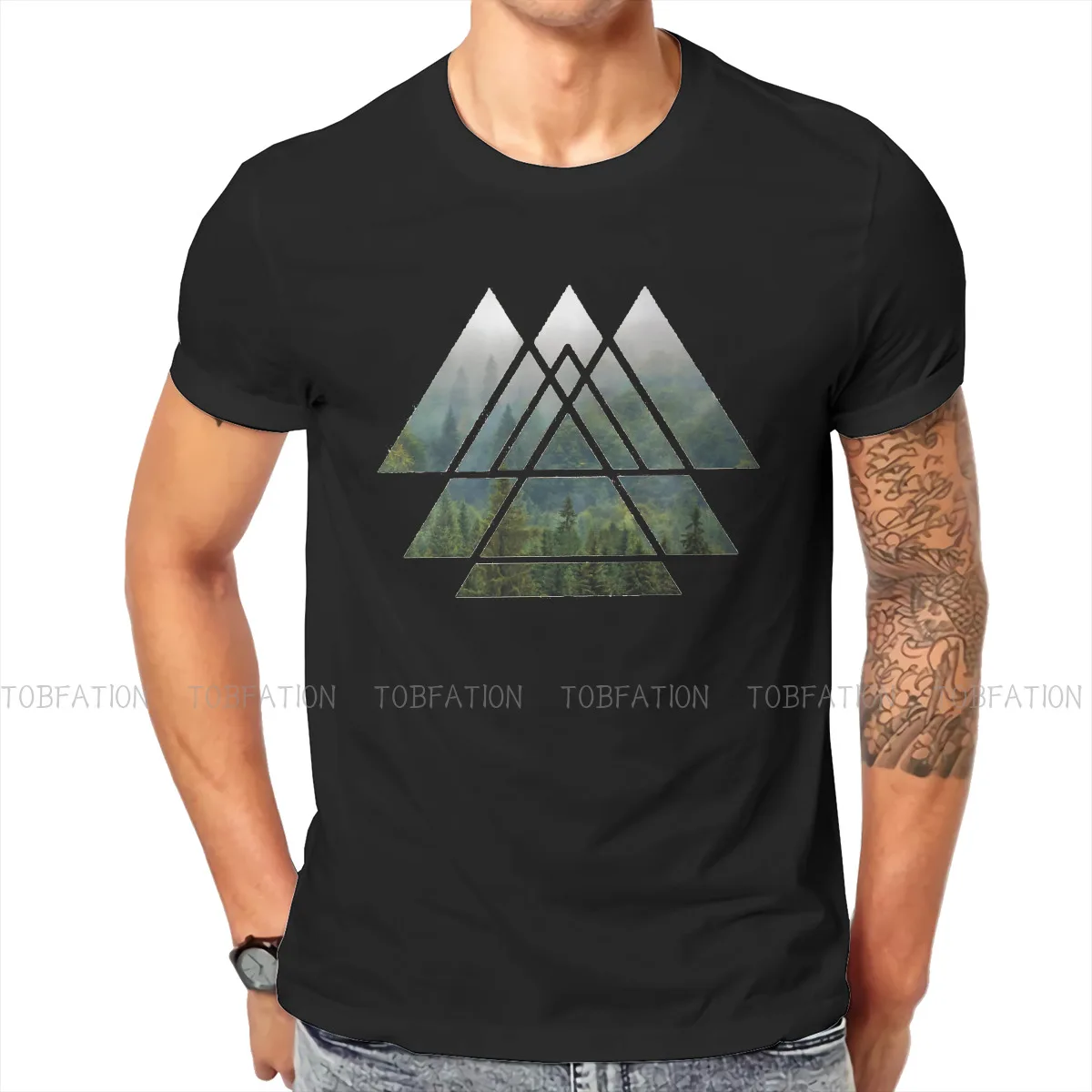 

Sacred Geometry Hipster TShirts Silhouette Artistic Cultural Beauty Male Graphic Fabric Streetwear T Shirt Round Neck Big Size