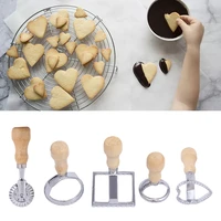 5pcs ravioli shaper kitchen baking pastry tool mold cookie cutter wooden handle beech multifunction biscuit dumpling crust mould