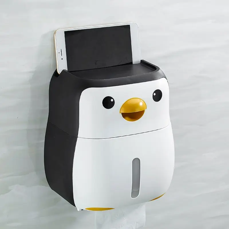 Cute Penguin Paper Container Toilet Holder Wall Mounted Tissue Box Shelf | Дом и сад