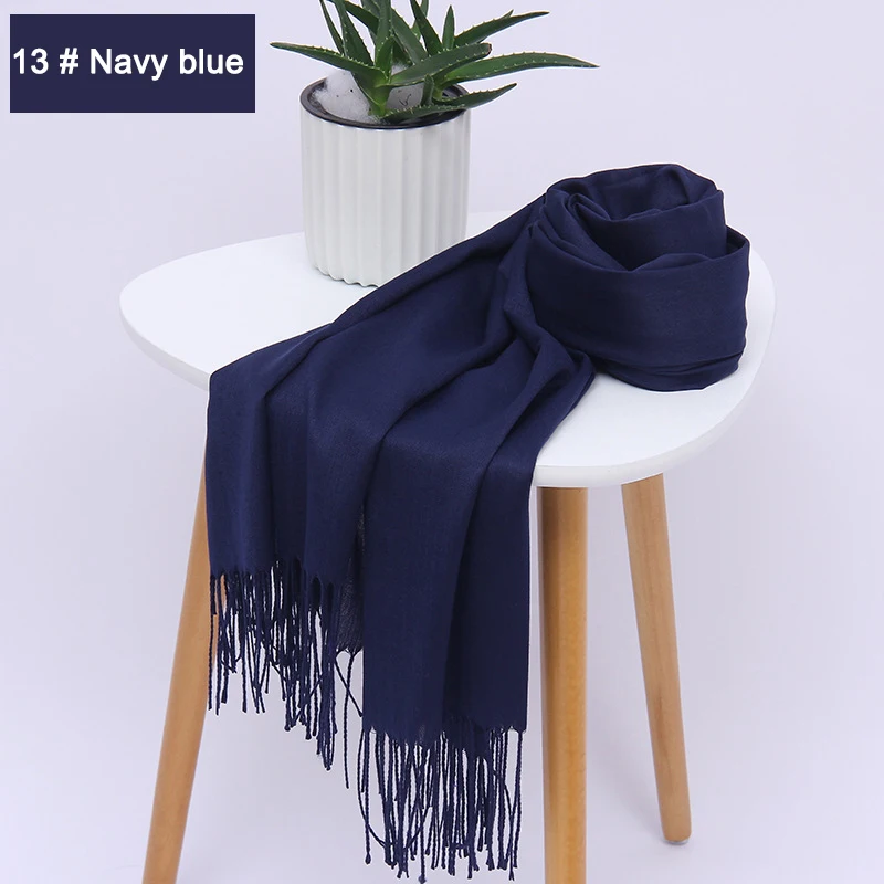 13 Navy blue Женские однотонные хлопковые шарфы с кисточкой женские зимние тонкие весенний шарф летние роскошные женские шали теплые шарфы для женщин - Цвет: 13 Navy blue
