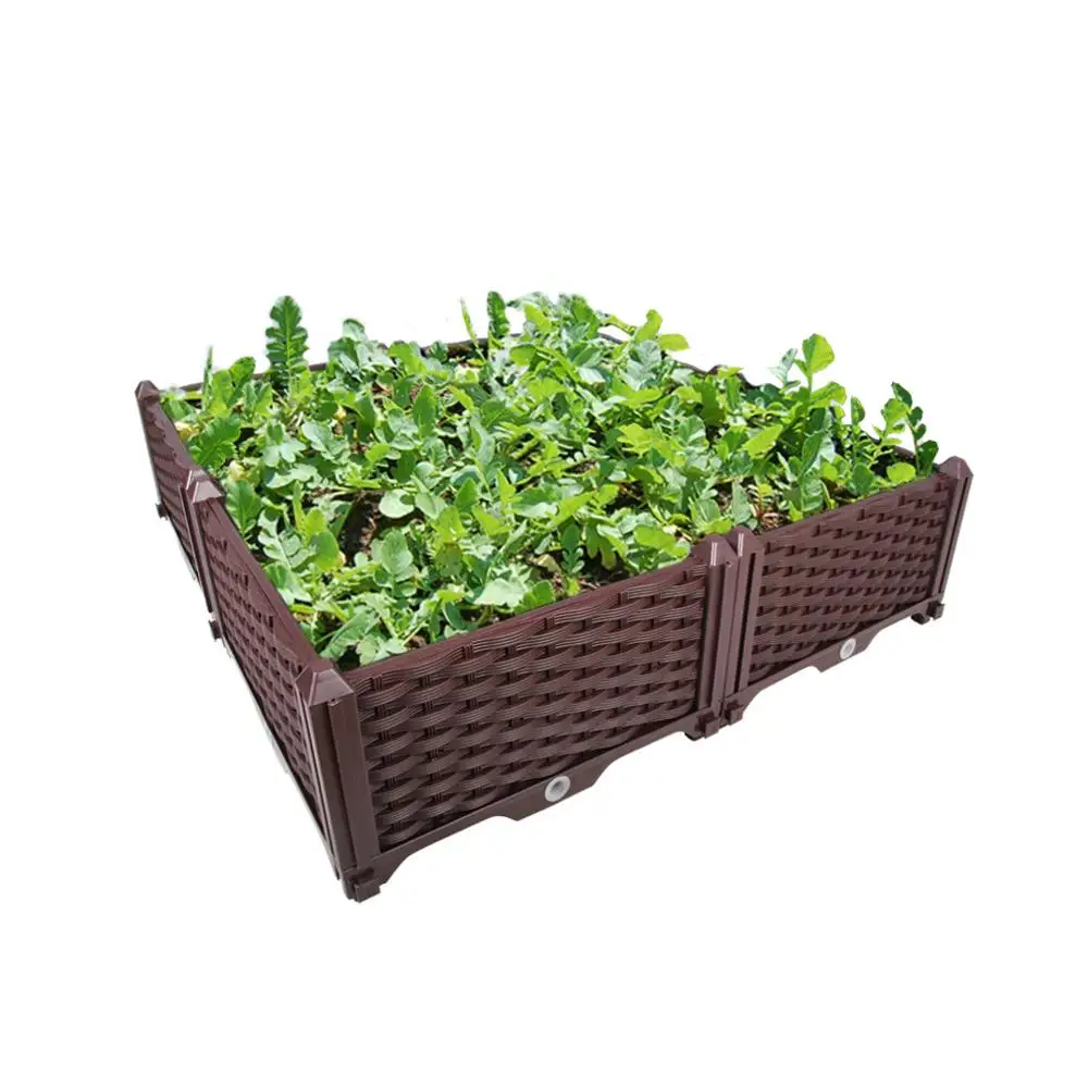 

Garden Indoor Outdoor Double Row Deepened Plastic Planter Grow Box DIY Vegetables Flowers Succulents Brown HP00-12/13