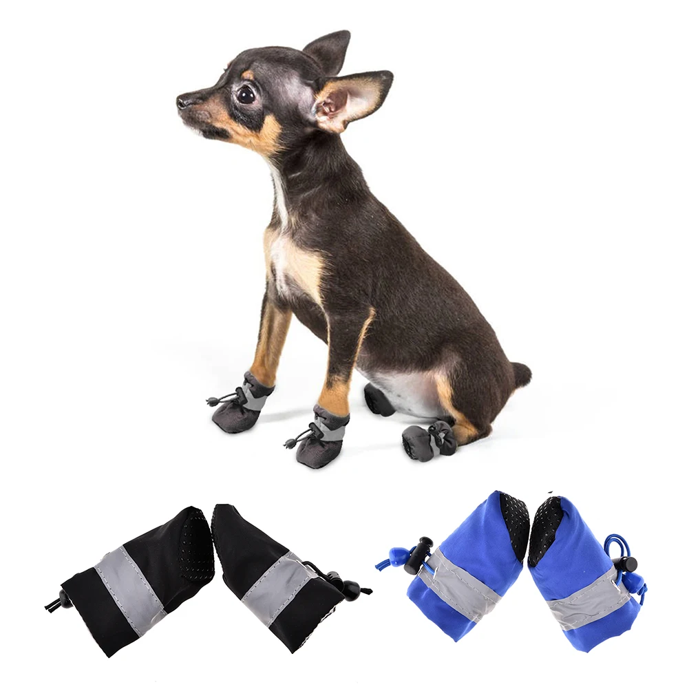 

4 PCS Waterproof Dog Shoes Non-slip Rain Boots Adjustable Sports Shoes Pet Shoes With Reflective Strips Pet Dog Rain Boots Shoes