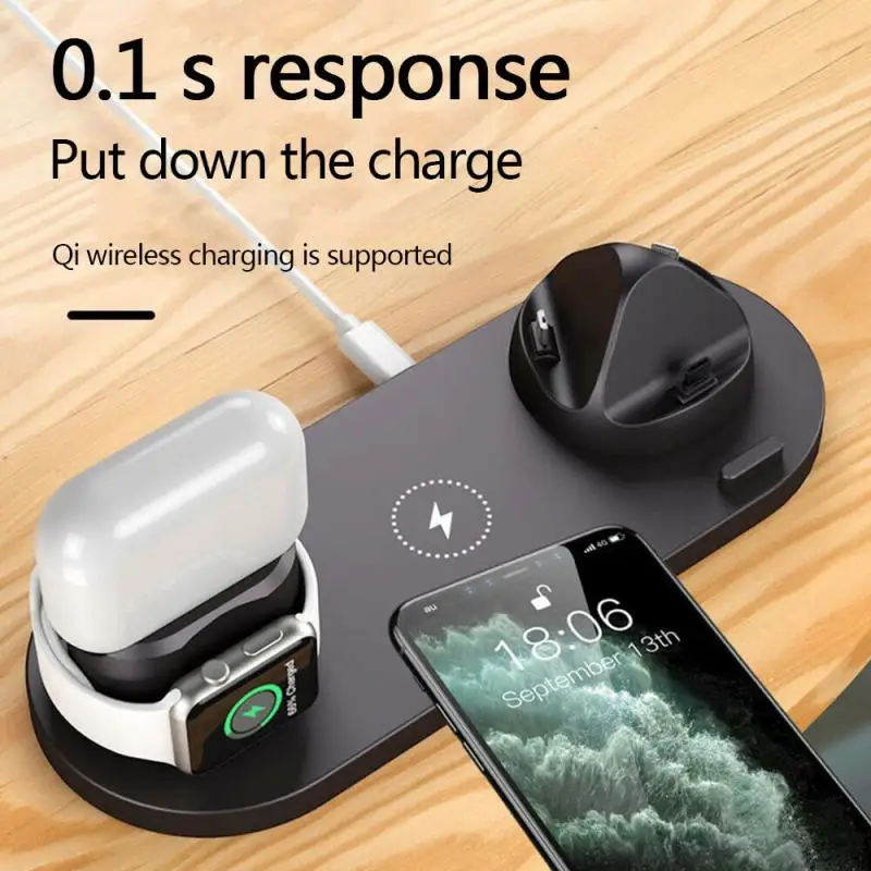 Беспроводное зарядное устройство QI 6 в 1 зарядная док-станция для Apple Airpods Android