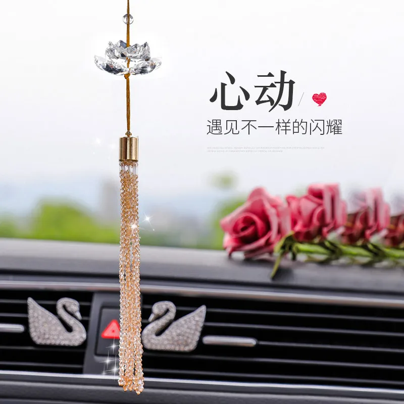 

High-end Crystal Lotus Fashion Pendant Crystal Figurines Car Hanging Decor Ornament Fengshui Hanging Dangle Charm Car Styling