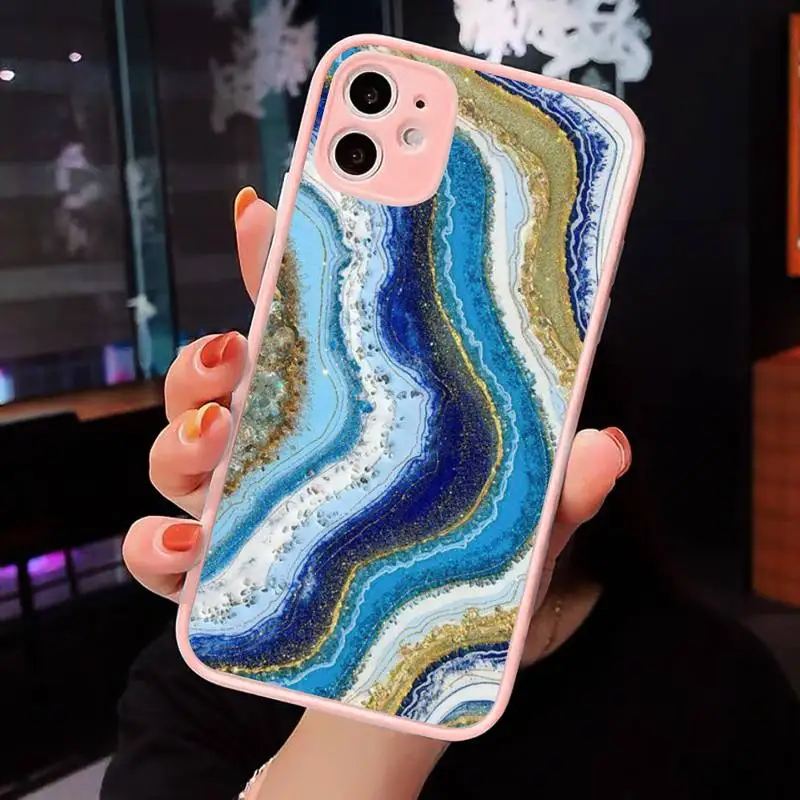 

Phone Case For iPhone 12 11 Mini Pro XR XS Max 7 8 Plus X Marble Matte transparent Pink Back Cover