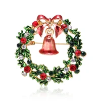 blucome christmas bells wreath brooch crystal corsage for women men kids sweater bag laple pins casual jewelry new year gifts