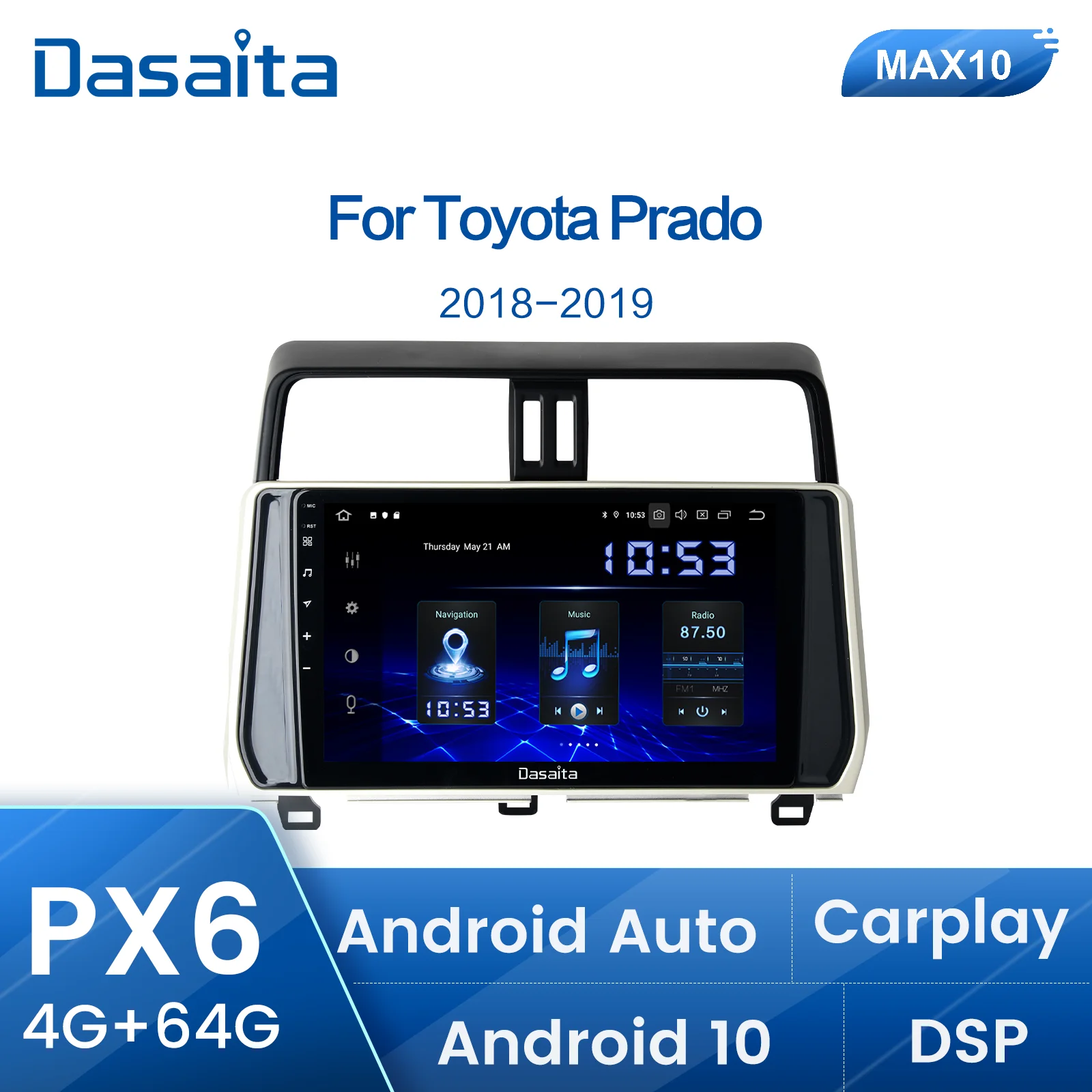 

Dasaita 10.2" IPS Car Radio Android 10.0 for Toyota New Prado DSP 2018 Autoradio GPS Navigation 64G ROM TDA7850