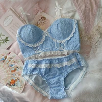 french romantic women set girl sexy lace bra sets cotton butterfly lingerie kawaii cup blue white underwear embroidery
