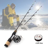 58cm winter fishing rods ice fishing rod fishing reel set rod pole tackle 2 tips carbon pole ice fishing rod with reel ul rod