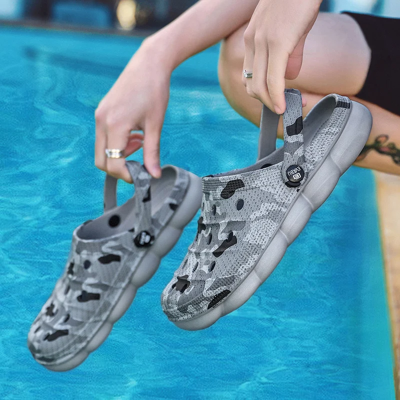 Сандалии мужские для сада и пляжа клоги пляжные шлепанцы без застежки