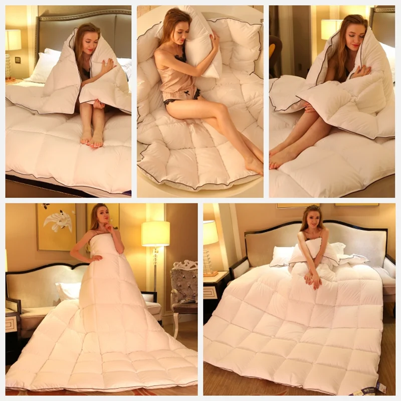 Одеяло из 100% белого гусиного пуха Утепленное зимнее одеяло стеганое Хлопковое