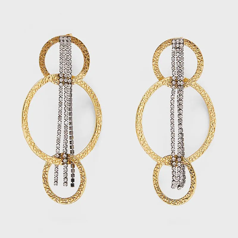 Girlgo ZA модные длинные висячие AB Цвет Кристалл Висячие серьги для женщин Boho большие круглые яркие серьги украшения вечерние подарки
