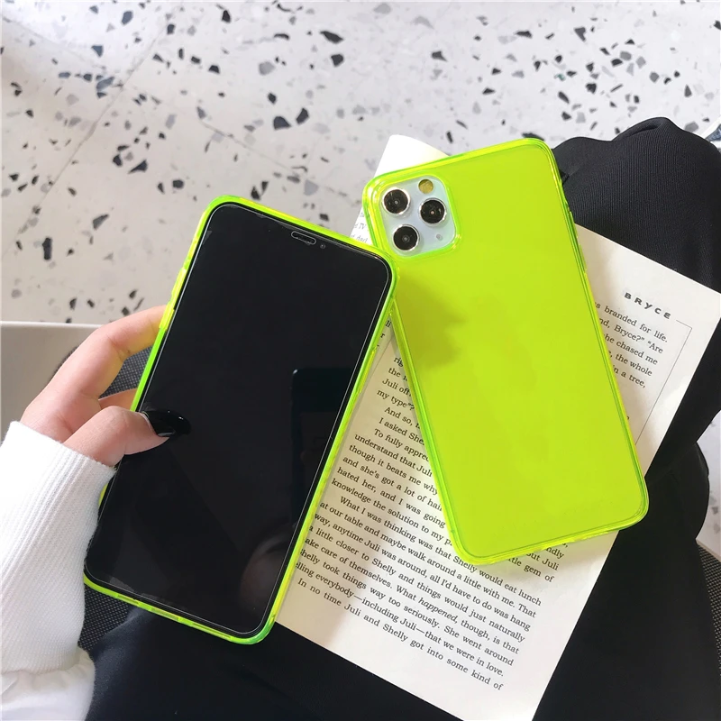 Милый флуоресцентный неоновый однотонный чехол для телефона iPhone 12 mini 11 Pro XS Max XR X 7