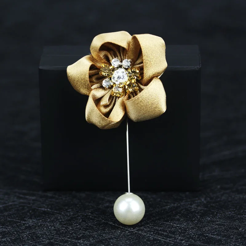 Корейская мода Золотая ткань цветок брошь жемчуг длинные иглы отворот булавки и