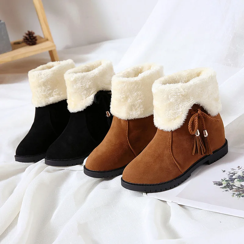 

Winter New Platform Increased Internal 2cm Women Snow Boots Fashion Short Plush Warm Slip-on Shoes Ladies Casual Classic Booties