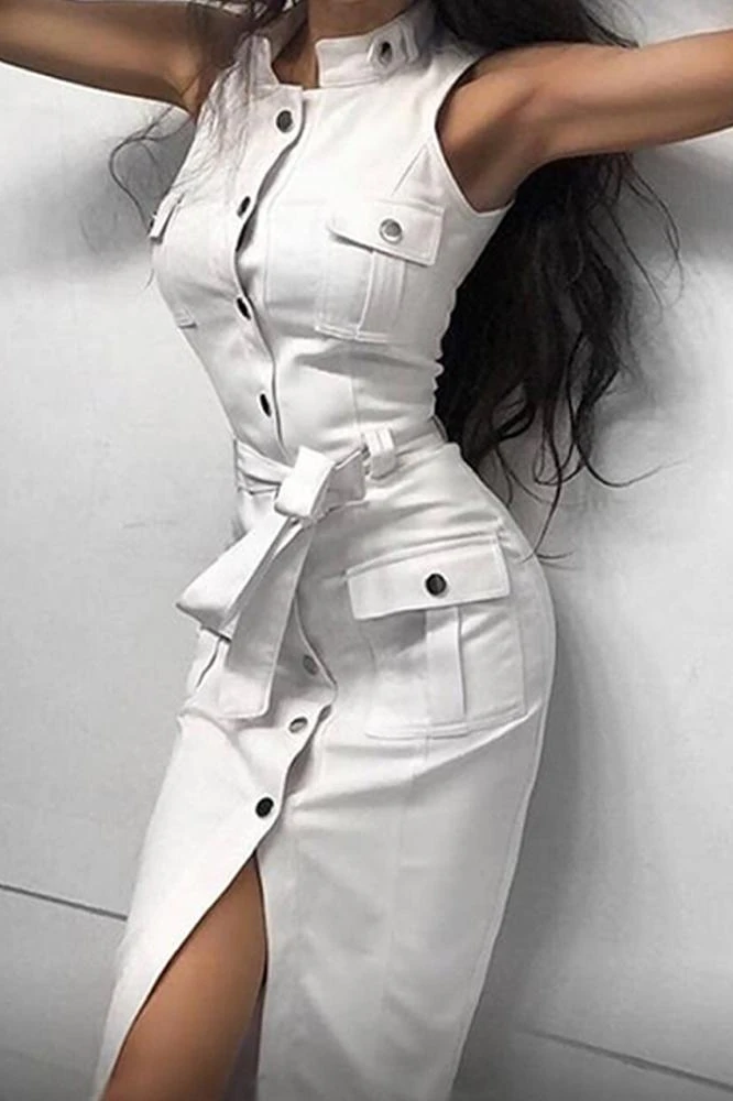 

JCHB 2021 Summer women's new clothes Sleeve button lace up MIDI dresshigh quality