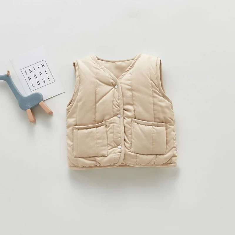 Chaleco marr&oacute;n albaricoque para beb&eacute;s y ni&ntilde;os, sin mangas con ropa Retro cuello en V, a prueba de viento, 0 a 3 a&ntilde;os, E402, invierno, 2021-5