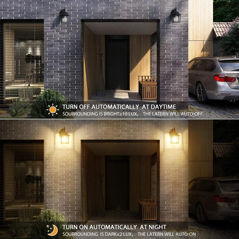 

Dusk to Dawn Outdoor Wall Lights Outer Wall Wall Light Fixtures with Anti-Rust Waterproof Matte Black Wall Lights and Transparen