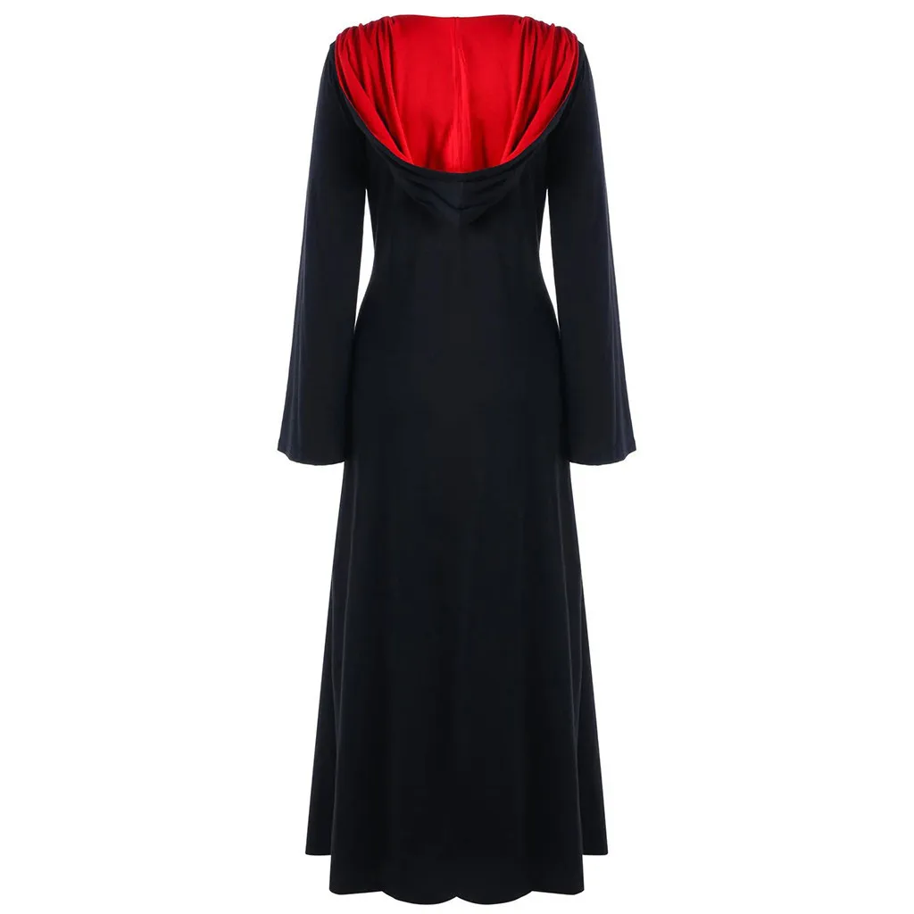 Женское готическое платье размера плюс с капюшоном и шнуровкой лоскутное