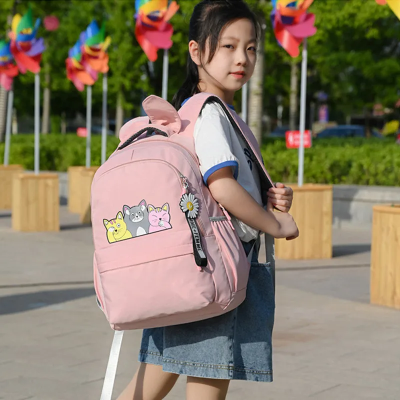 Женский тканевый рюкзак с принтом Fengdong черный школьный для девочек подростков - Фото №1