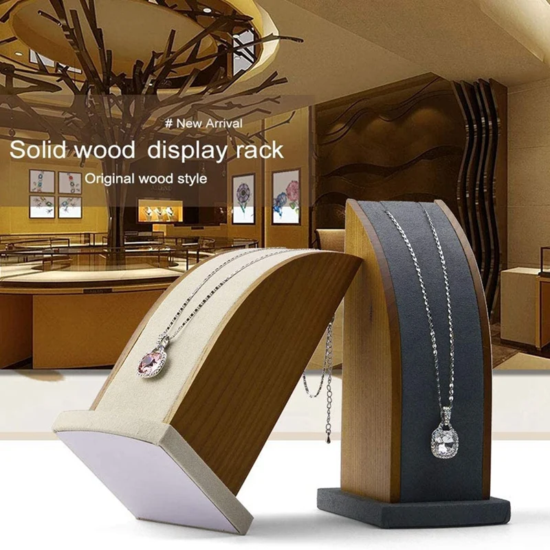 

1 Set of Necklace Pendant Display Stand Jewelry Display Stand Solid Wood Base
