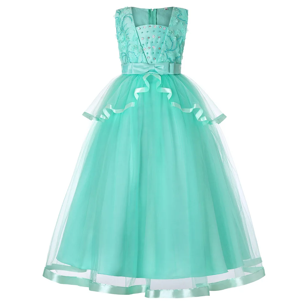 Mint Green White Tulle Lace Beaded Ball Gown Flower Girl Dresses First Communion Girls Party Dress Kids Elegant for Weddings | Детская